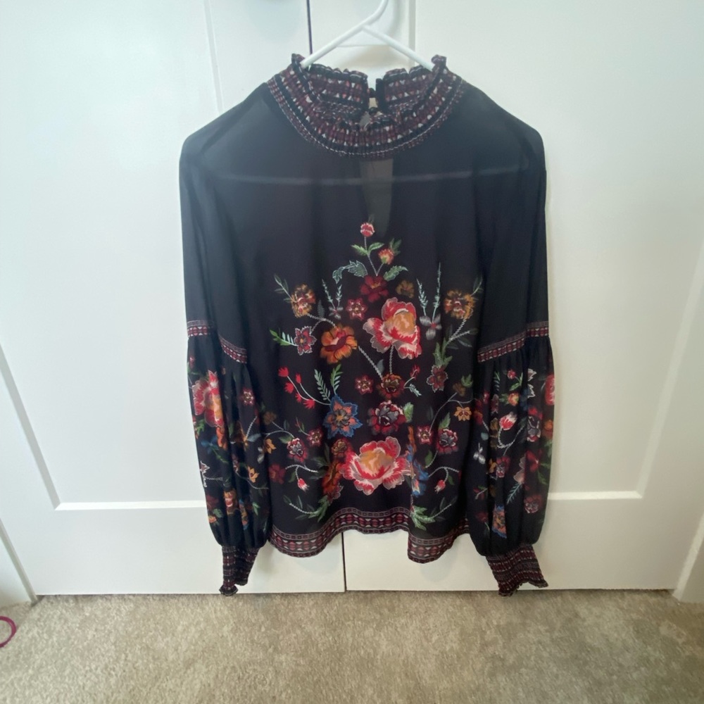 Like new black blouse with floral print
